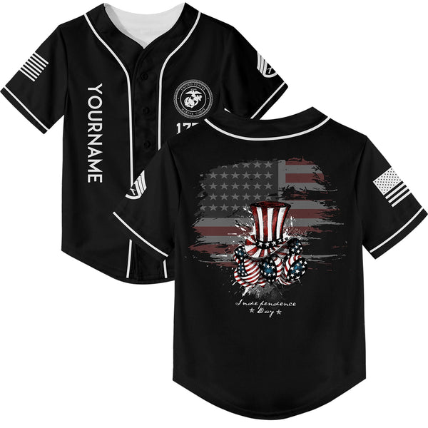 Custom Black Magic Hat American Flag Military Rank Name Independence Day Baseball Jersey