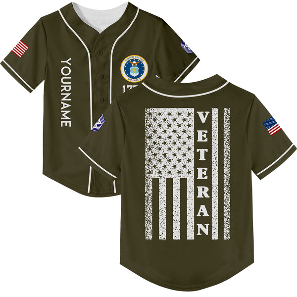 Custom Olive 1776 American Flag Military Rank Name Veterans Day Baseball Jersey