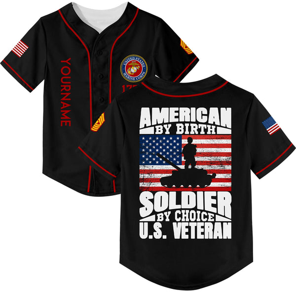 Custom Black American By Birth Soldier By Choice 1776 Flag Military Rank Name Veterans Day Baseball Jersey