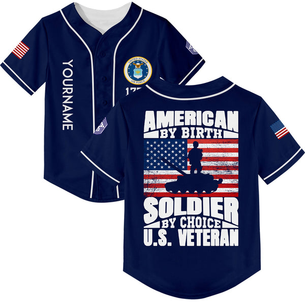 Custom Navy American By Birth Soldier By Choice 1776 Military Rank Name Veterans Day Baseball Jersey