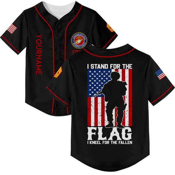 Custom Black I Stand For Flag I Kneel For The Fallen 1776 Military Rank Name Veterans Day Baseball Jersey