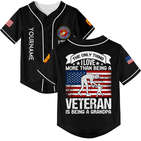 Custom Black The Only Thing I Love More Than Being A Veteran Is Being A Grandpa 1776 Flag Military Rank Name Veterans Day Baseball Jersey