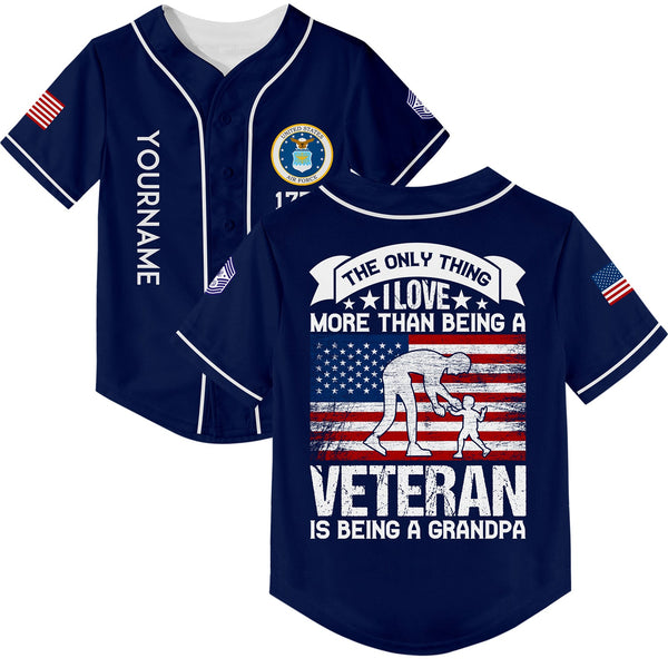 Custom Navy The Only Thing I Love More Than Being A Veteran Is Being A Grandpa 1776 Flag Military Rank Name Veterans Day Baseball Jersey