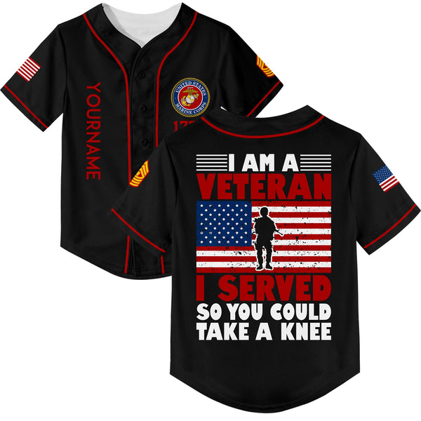 Custom Black I'M A Veteran I Served So You Could Take A Knee 1776 Flag Military Rank Name Veterans Day Baseball Jersey
