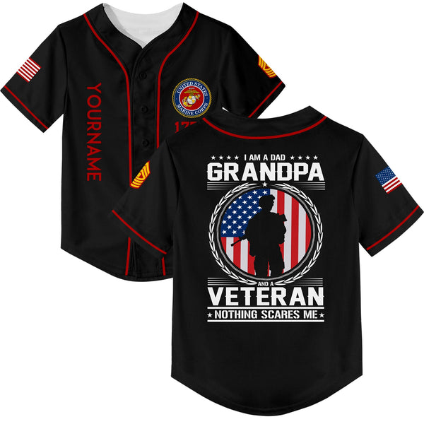 Custom Black I'M A Dad Grandpa 1776 Flag U.S Marine Corps Military Rank Name Veterans Day Baseball Jersey | Father's Day Gifts