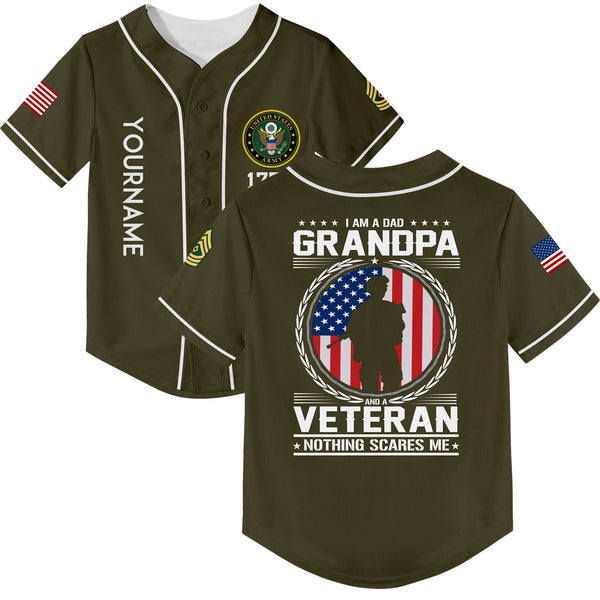 Custom Olive I'M A Dad Grandpa 1776 Flag U.S Army Military Rank Name Veterans Day Baseball Jersey | Father's Day Gifts