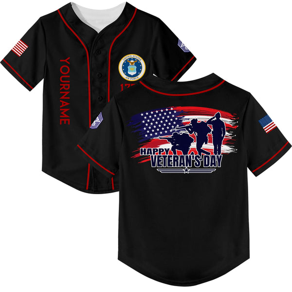 Custom Black 1776 Flag U.S Air Force Military Rank Name Veterans Day Baseball Jersey | Father's Day Gifts