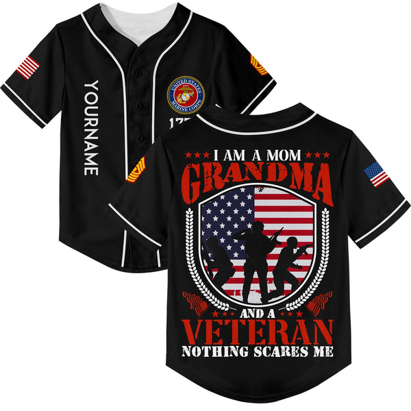 Custom Black I'm A Mom Grandma 1776 Flag U.S Marine Corps Military Rank Name Veterans Day Baseball Jersey | Father's Day Gifts