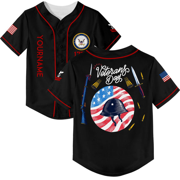 Custom Black Helmet 1776 Flag U.S Navy Military Rank Name Veterans Day Baseball Jersey | Father's Day Gifts