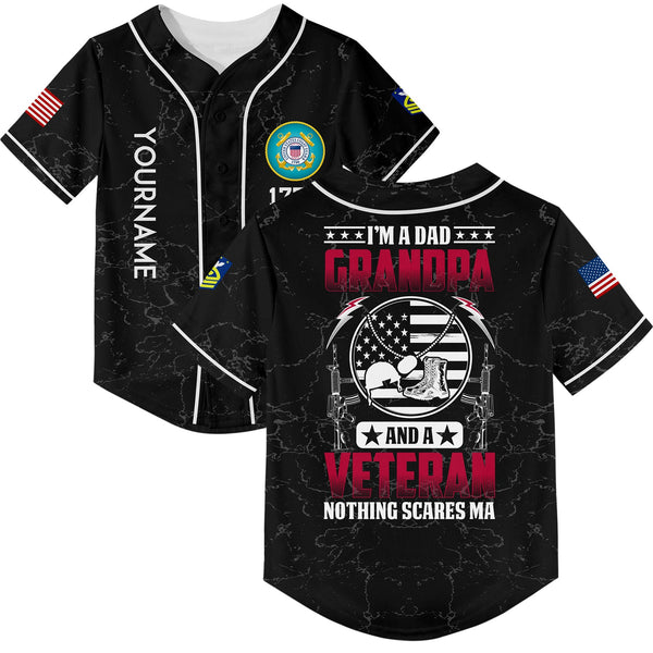 Custom Black I'm A Dad Grandpa 1776 Flag U.S Coast Guard Military Rank Name Veterans Day Baseball Jersey | Father's Day Gifts