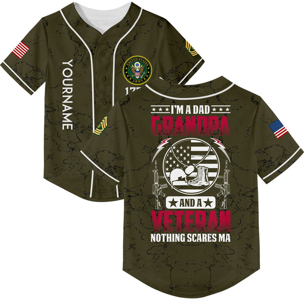 Custom Olive I'm A Dad Grandpa 1776 Flag U.S Army Military Rank Name Veterans Day Baseball Jersey | Father's Day Gifts