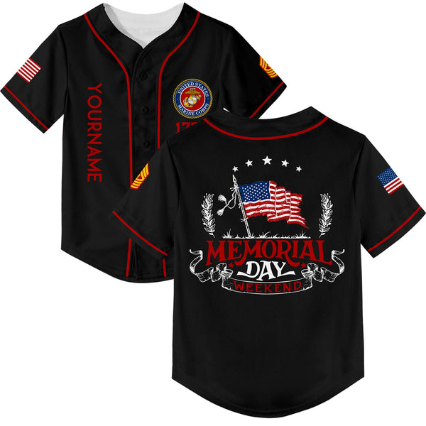 Custom Black 1776 American Flag U.S Marine Corps Military Rank Name Memorial Day Baseball Jersey