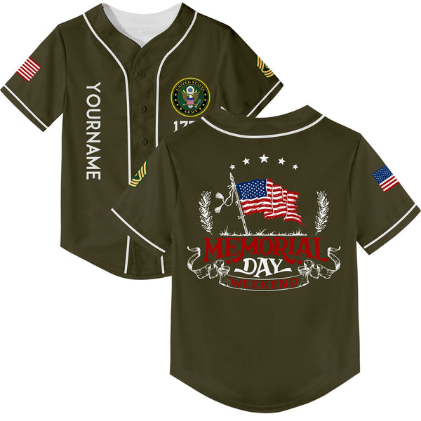 Custom Olive 1776 American Flag U.S Army Military Rank Name Memorial Day Baseball Jersey