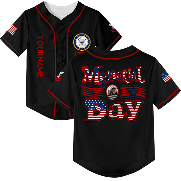 Custom Black Truck 1776 American Flag U.S Navy Military Rank Name Memorial Day Baseball Jersey