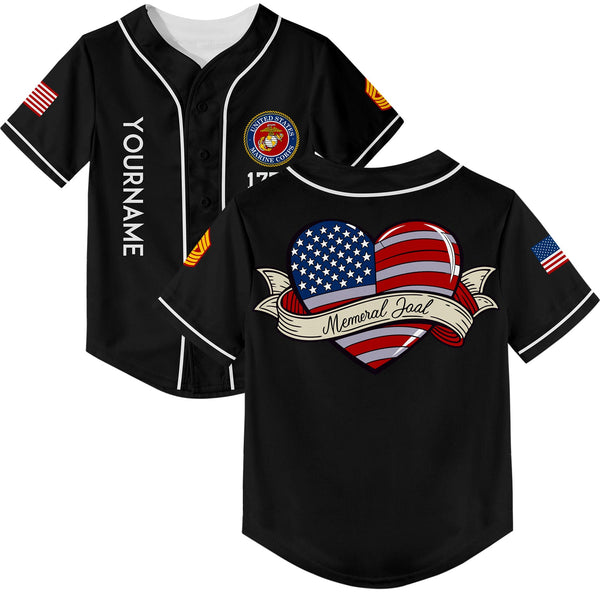 Custom Black Love 1776 American Flag U.S Marine Corps Military Rank Name Memorial Day Baseball Jersey