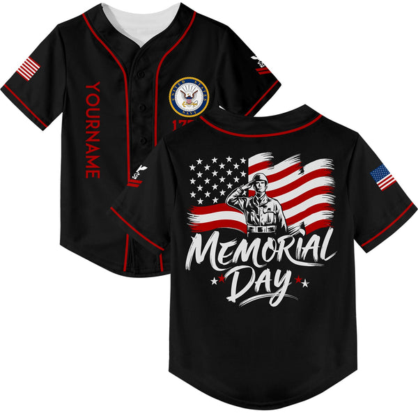 Custom Black 1776 American Flag U.S Navy Military Rank Name Memorial Day Baseball Jersey