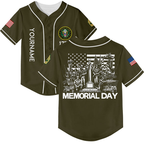 Custom Olive 1776 American Flag U.S Army Military Rank Name Memorial Day Baseball Jersey
