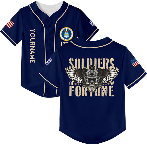 Custom Navy Skull Soldiers Of Fortune 1776 U.S Air Force Military Rank Name Baseball Jersey