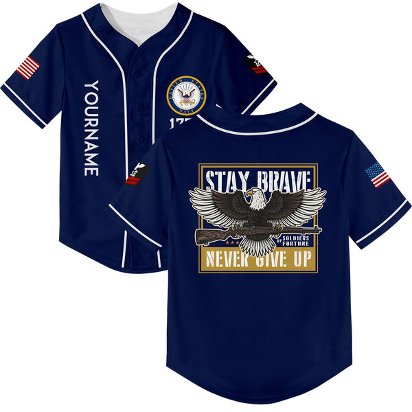 Custom Navy Eagle Stay Brave Never Give Up 1776 U.S Navy Military Rank Name Baseball Jersey