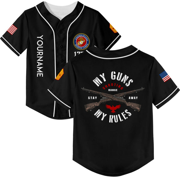 Custom Black Eagle My Rules 1776 U.S Marine Corps Military Rank Name Baseball Jersey