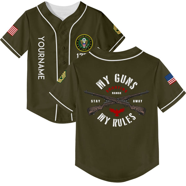 Custom Olive Eagle My Rules 1776 U.S Navy Military Rank Name Baseball Jersey