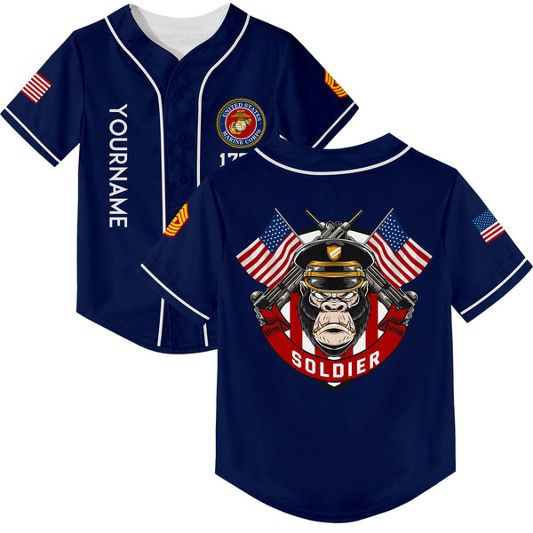 Custom Navy Orangutan Soldier 1776 American Flag U.S Marine Corps Military Rank Name Baseball Jersey