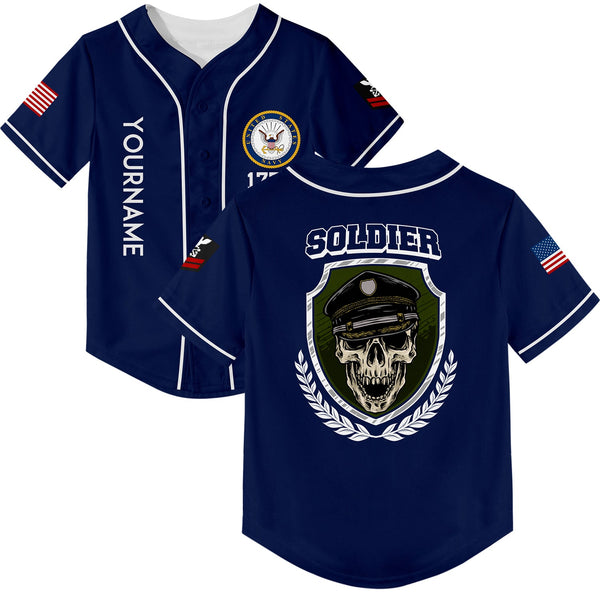 Custom Navy Skull Soldier 1776 U.S Navy Military Rank Name Baseball Jersey