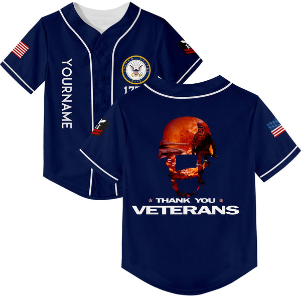 Custom Navy Thank You Veterans 1776 U.S Navy Military Rank Name Baseball Jersey
