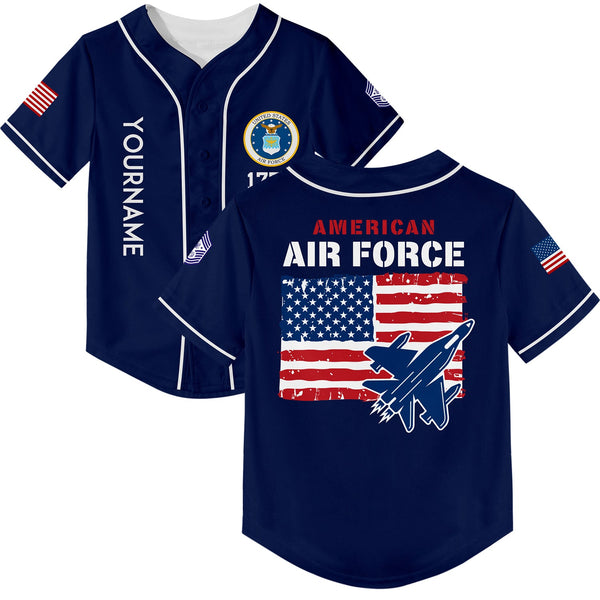 Custom Navy 1776 American Flag U.S Air Force Military Rank Name Baseball Jersey