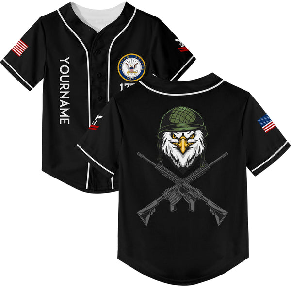 Custom Black Eagle 1776 U.S Navy Military Rank Name Baseball Jersey