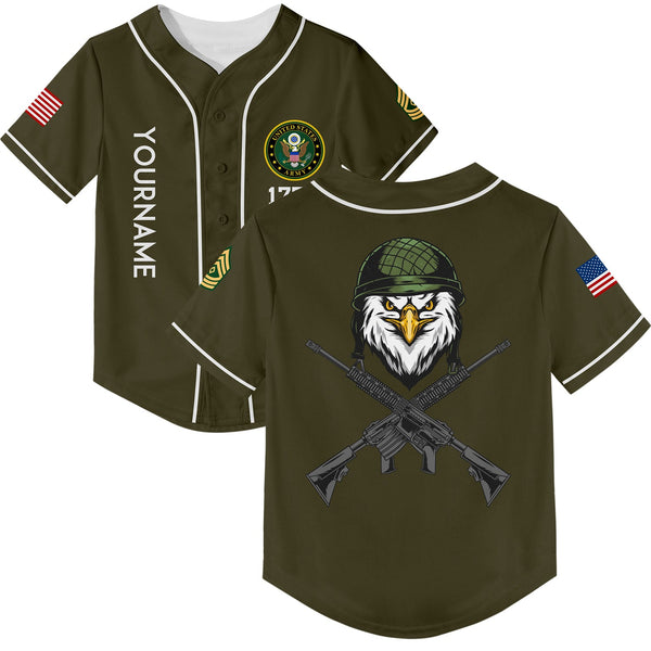 Custom Olive Eagle 1776 U.S Army Military Rank Name Baseball Jersey