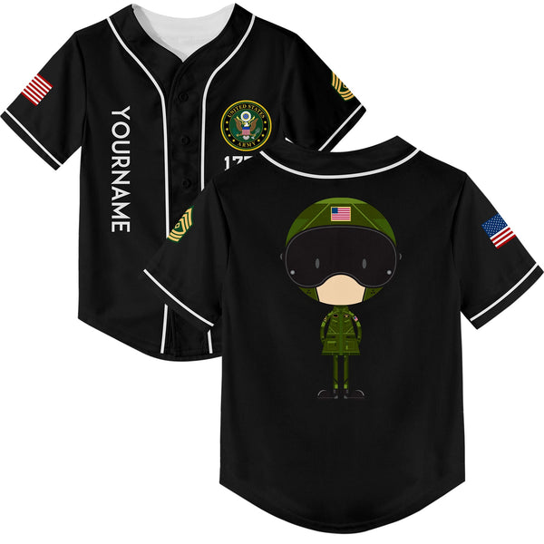 Custom Black Cartoon 1776 U.S Army Military Rank Name Baseball Jersey