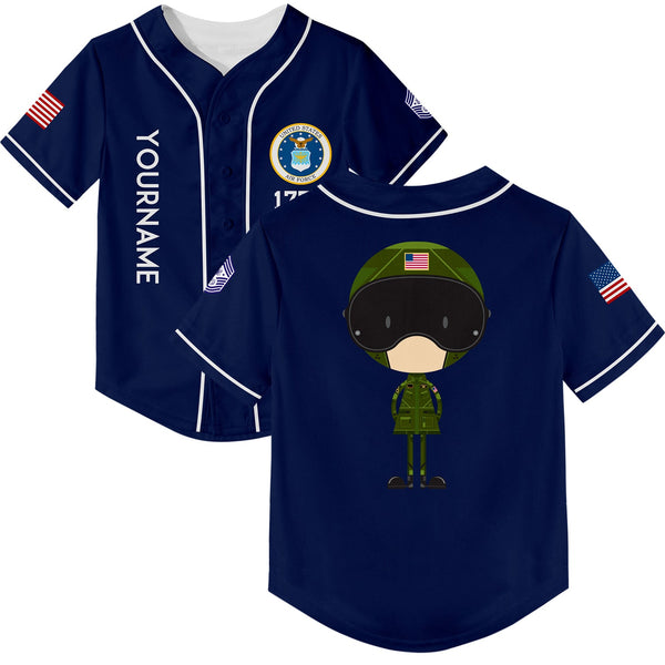 Custom Navy Cartoon 1776 U.S Air Force Military Rank Name Baseball Jersey