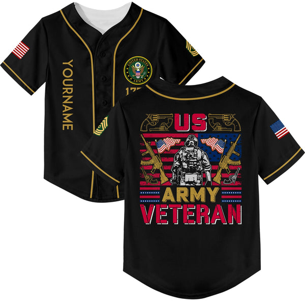 Custom Black 1776 American Flag U.S Army Military Rank Name Baseball Jersey
