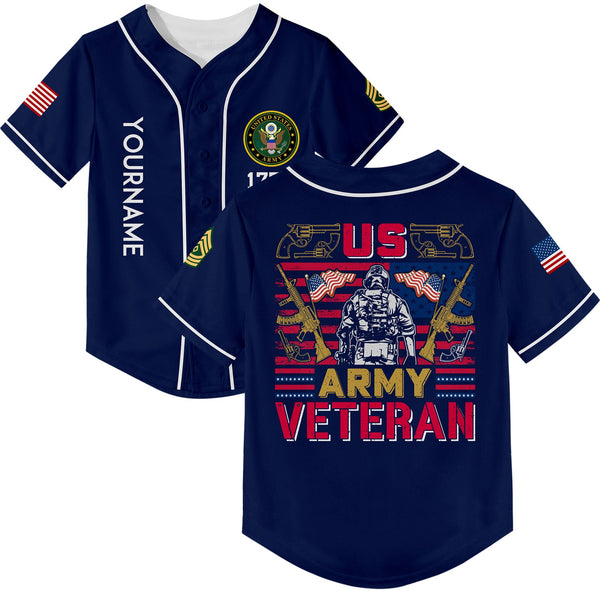 Custom Navy 1776 American Flag U.S Army Military Rank Name Baseball Jersey