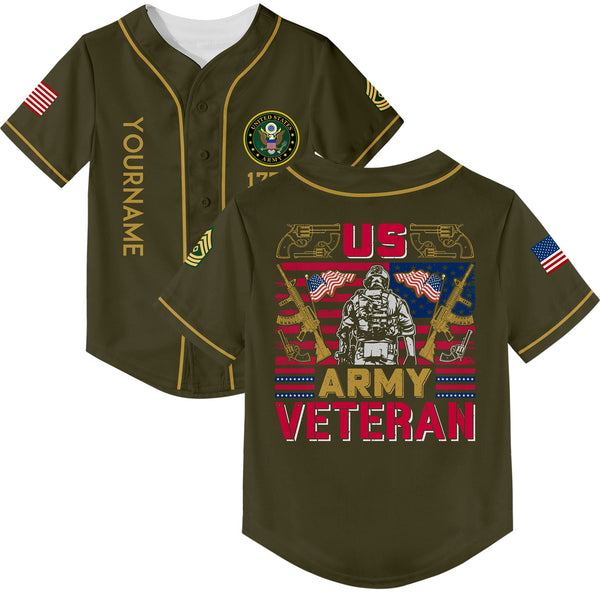 Custom Olive 1776 American Flag U.S Army Military Rank Name Baseball Jersey