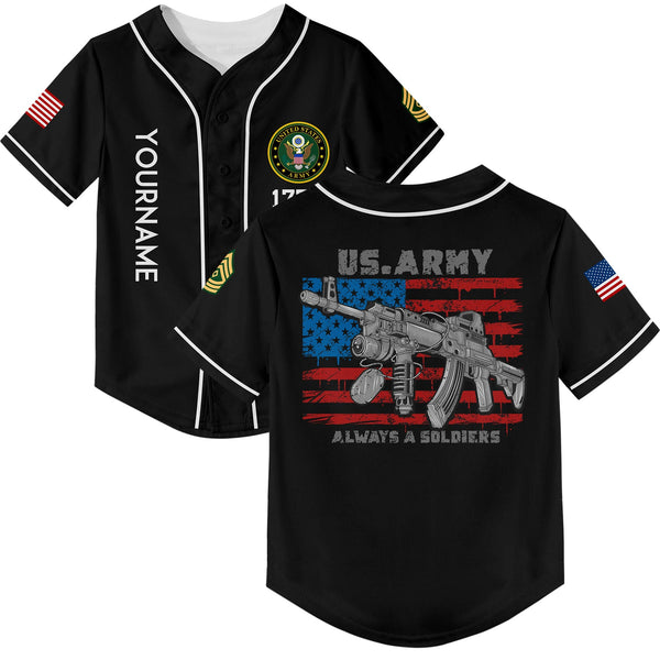 Custom Black Always A Soldiers 1776 American Flag U.S Army Military Rank Name Baseball Jersey