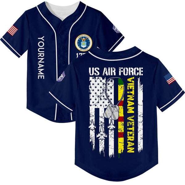 Custom Navy Vietnam Veteran 1776 American Flag U.S Air Force Military Rank Name Veterans Day Baseball Jersey