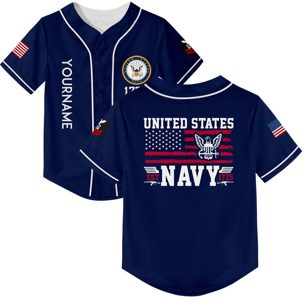 Custom Navy Est 1775 American Flag U.S Navy Military Rank Name Baseball Jersey