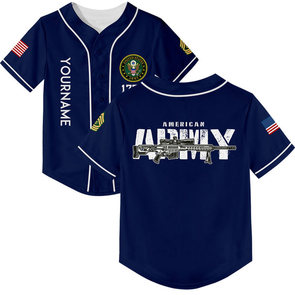 Custom Navy Barrett 1776 American Flag U.S Army Military Rank Name Baseball Jersey