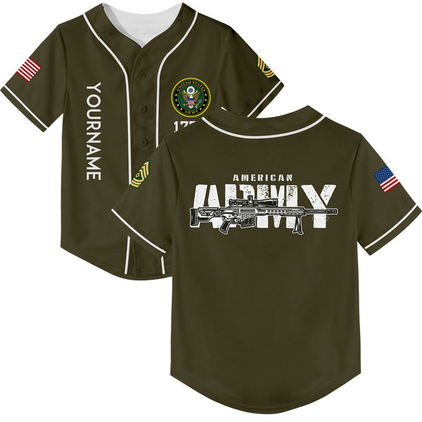 Custom Olive Barrett 1776 American Flag U.S Army Military Rank Name Baseball Jersey