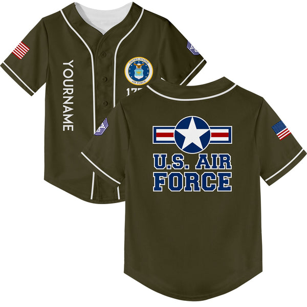 Custom Olive 1776 U.S Air Force Military Rank Name Baseball Jersey