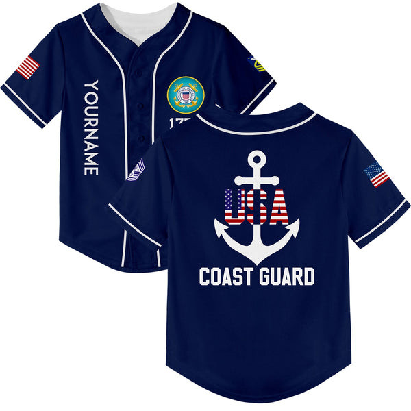 Custom Navy USA 1776 American Flag U.S Coast Guard Military Rank Name Baseball Jersey