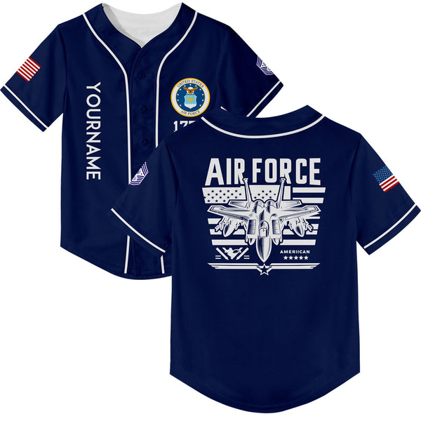 Custom Navy Fighter 1776 American Flag U.S Air Force Military Rank Name Baseball Jersey