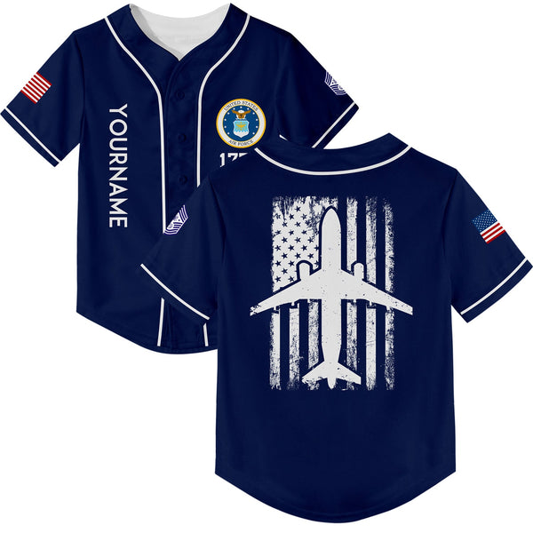 Custom Navy Fighter 1776 American Flag U.S Air Force Military Rank Name Baseball Jersey
