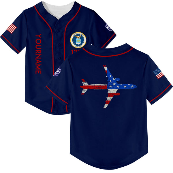 Custom Navy Fighter 1776 American Flag U.S Air Force Military Rank Name Baseball Jersey