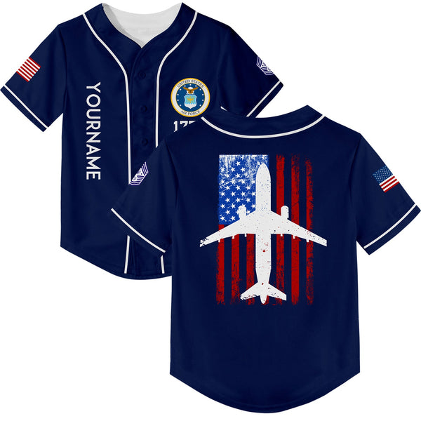 Custom Navy Fighter 1776 American Flag U.S Air Force Military Rank Name Baseball Jersey