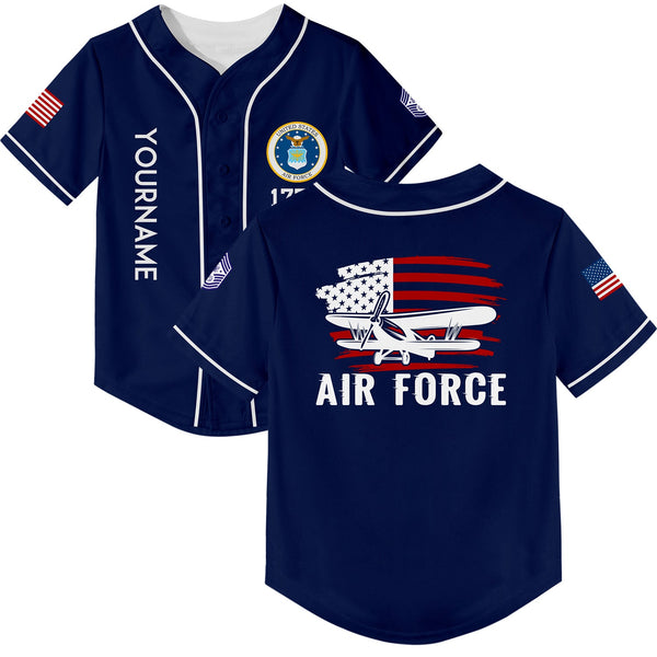 Custom Navy Fighter 1776 American Flag U.S Air Force Military Rank Name Baseball Jersey