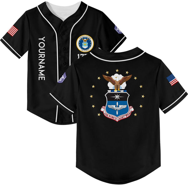 Custom Black Fighter 1776 U.S Air Force Military Rank Name Baseball Jersey