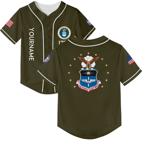Custom Olive Fighter 1776 U.S Air Force Military Rank Name Baseball Jersey
